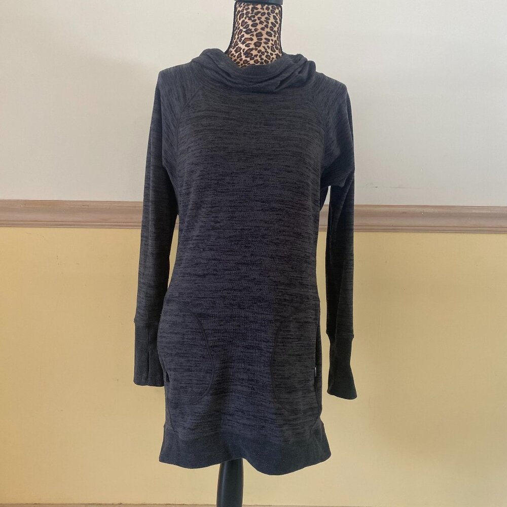 Athleta Womens XXS‎ Gray Space Dye Hoodie Dress Cowl Neck Thumbhole Zip Pockets
